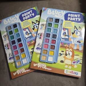 Bluey Paint Party Activity Books Bundle Set of 2 w Paints Brushes Stickers